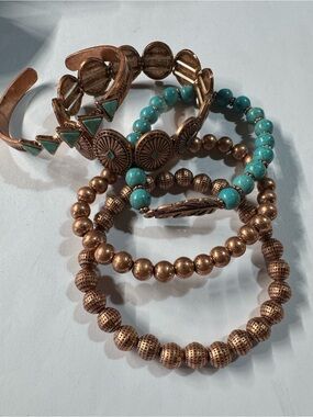 Shyanne Turquoise and Copper Bead Bracelet Stack Set